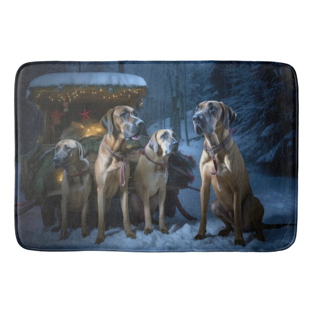 Rhodesian Ridgeback Snowy Sleigh Christmas Decor Bath Mat (Front)