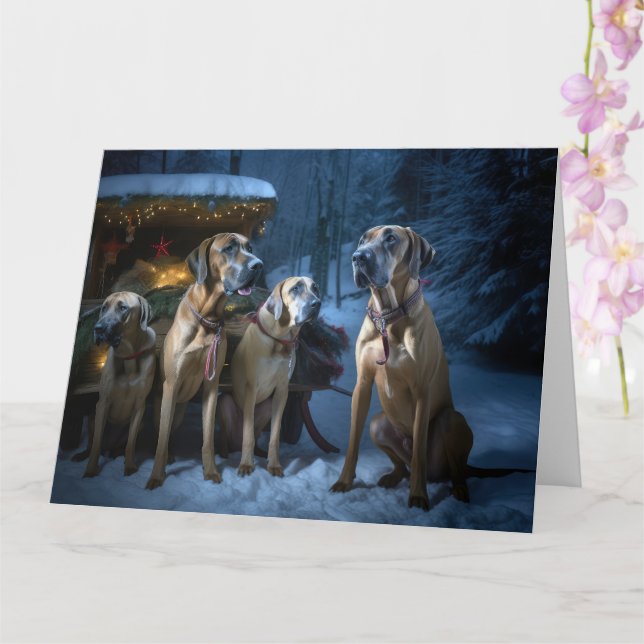 Rhodesian Ridgeback Snowy Sleigh Christmas Decor Card (Orchid)