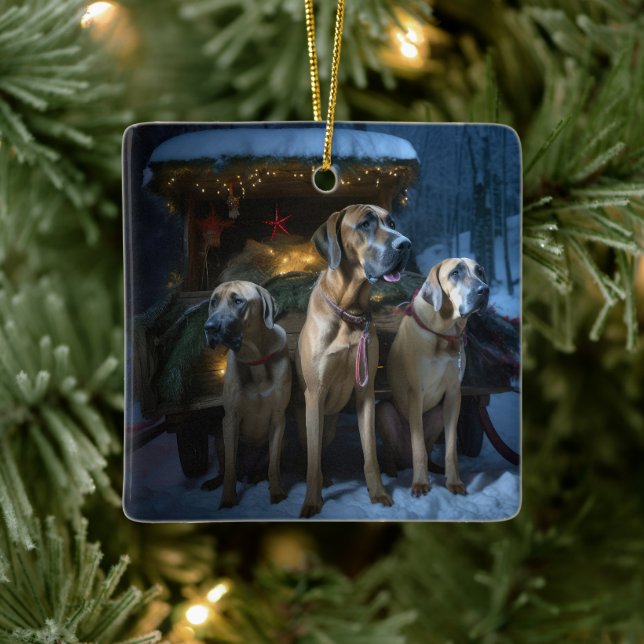 Rhodesian Ridgeback Snowy Sleigh Christmas Decor Ceramic Ornament (Tree)