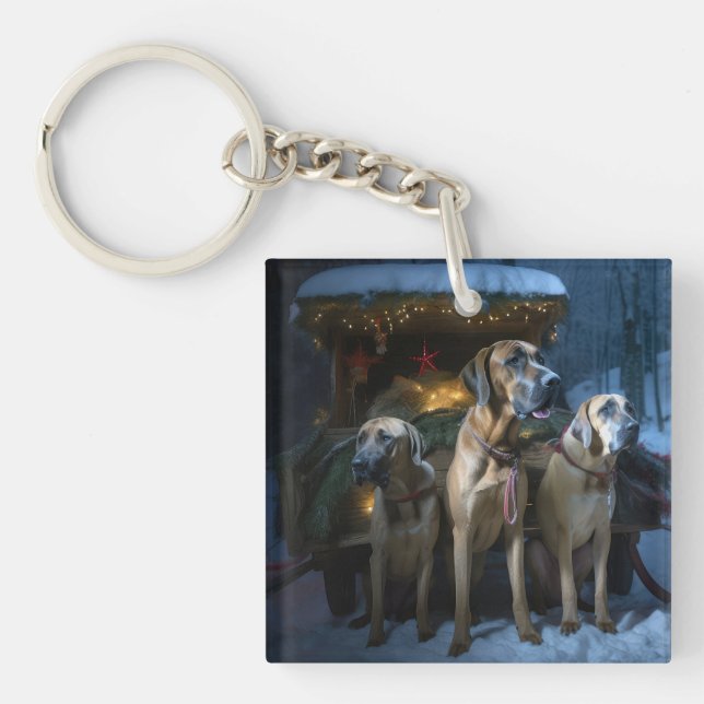 Rhodesian Ridgeback Snowy Sleigh Christmas Decor Keychain (Front)