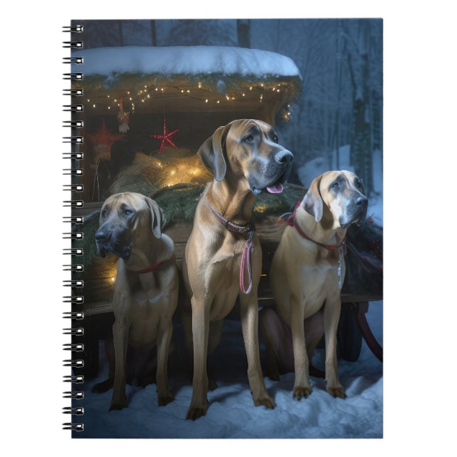 Rhodesian Ridgeback Snowy Sleigh Christmas Decor Notebook (Front)