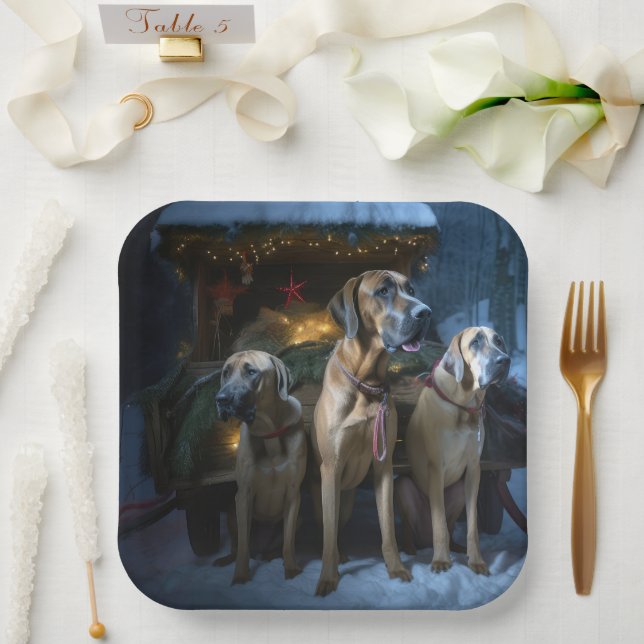 Rhodesian Ridgeback Snowy Sleigh Christmas Decor Paper Plate (Wedding)