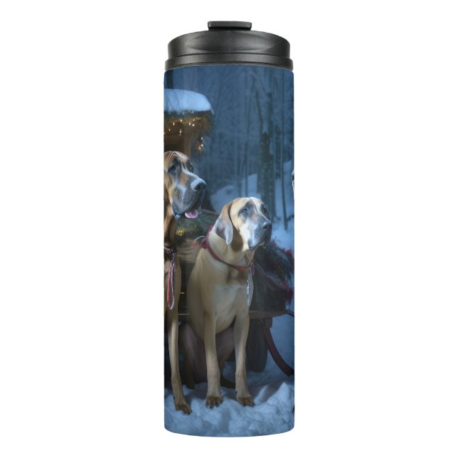 Rhodesian Ridgeback Snowy Sleigh Christmas Decor Thermal Tumbler (Front)