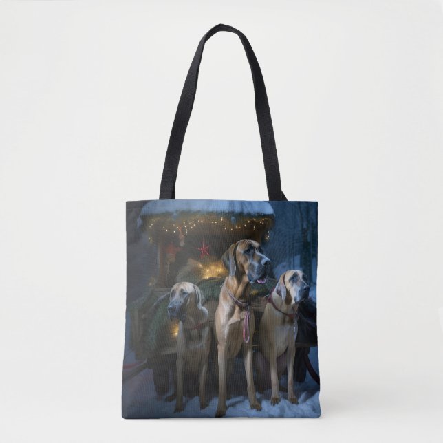 Rhodesian Ridgeback Snowy Sleigh Christmas Decor Tote Bag (Front)
