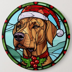 Rhodesian Ridgeback Stained Glass Christmas 6 Inch Round Button