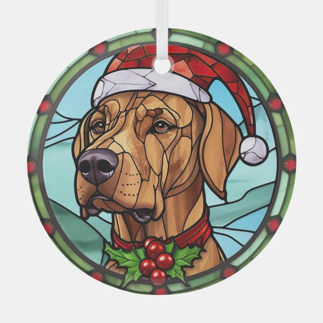 Rhodesian Ridgeback Stained Glass Christmas Glass Ornament (Front)