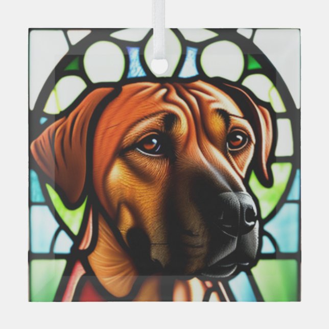 Rhodesian Ridgeback "Stained Glass"  Glass Ornament (Front)