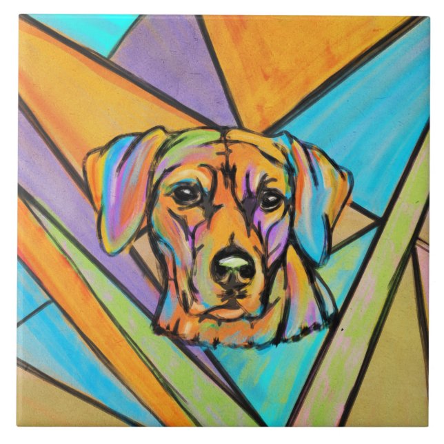 Rhodesian Ridgeback Watercolor Portrait Tile (Front)