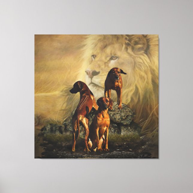 Rhodesian Ridgeback with Lion   Canvas Print (Front)