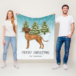 Rhodesian Ridgeback With Text Snowy Winter Forest Fleece Blanket