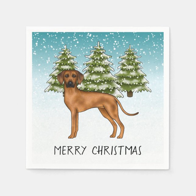 Rhodesian Ridgeback With Text Snowy Winter Forest Napkin (Front)