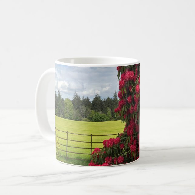 Rhododendron and Scenic View in Scotland Coffee Mug (Front Left)