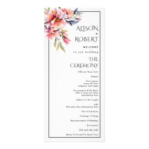 Rhododendron branch, peach flowers wedding program