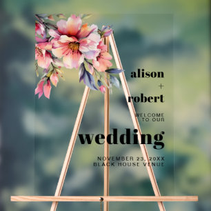 Rhododendron branch with flowers wedding WELCOME A Acrylic Sign