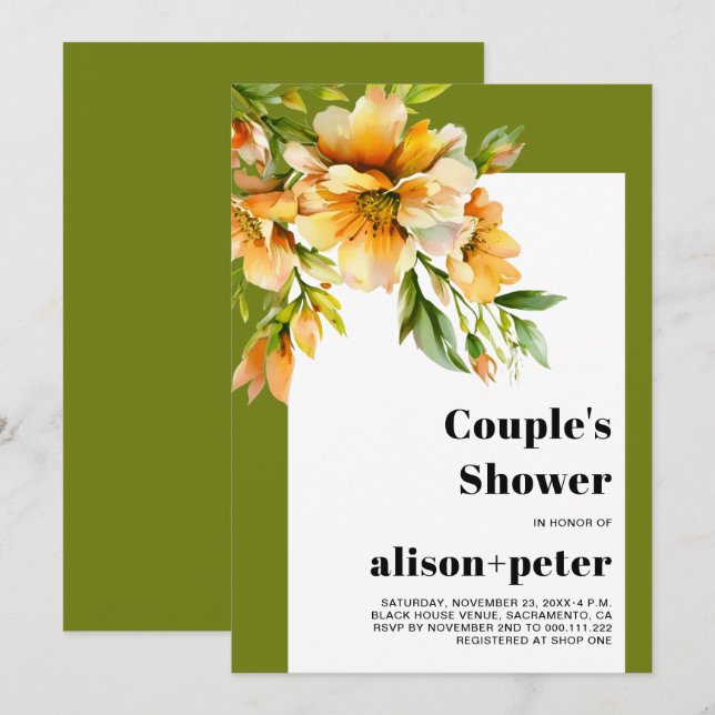 Rhododendron orange yellow flowers couple's shower invitation (Front/Back)