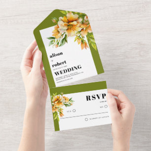 Rhododendron orange yellow flowers fall wedding all in one invitation