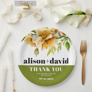 Rhododendron orange yellow flowers fall wedding paper plate