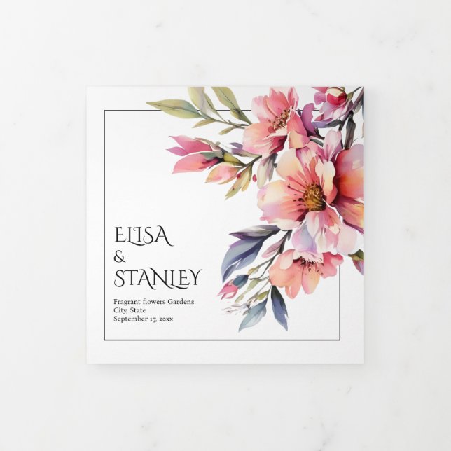 Rhododendron peach-pink flowers floral wedding Tri-Fold programme (Cover)