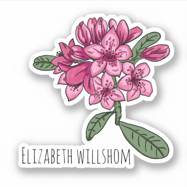 Rhododendron Personalized Name Vinyl Sticker (Front)