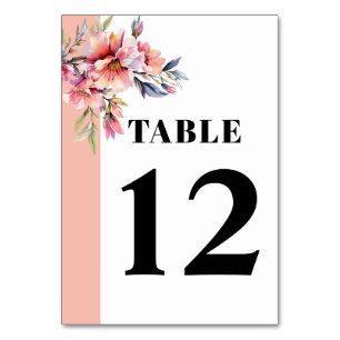 Rhododendron with flowers peach-pink wedding table number