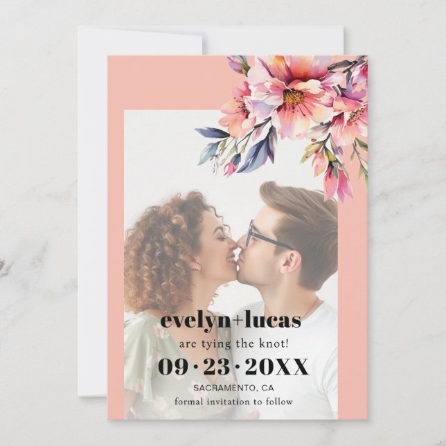 Rhododendron with peach flowers photo wedding  save the date (Front)