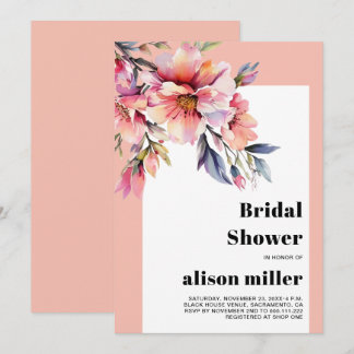 Rhododendron with peach-pink flowers bridal shower invitation