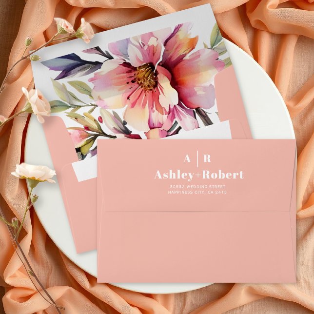 Rhododendron with peach pink flowers wedding envelope (Creator Uploaded)