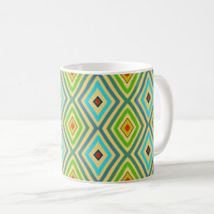 Rhombus Diamond Green Blue Geometrical  Coffee Mug