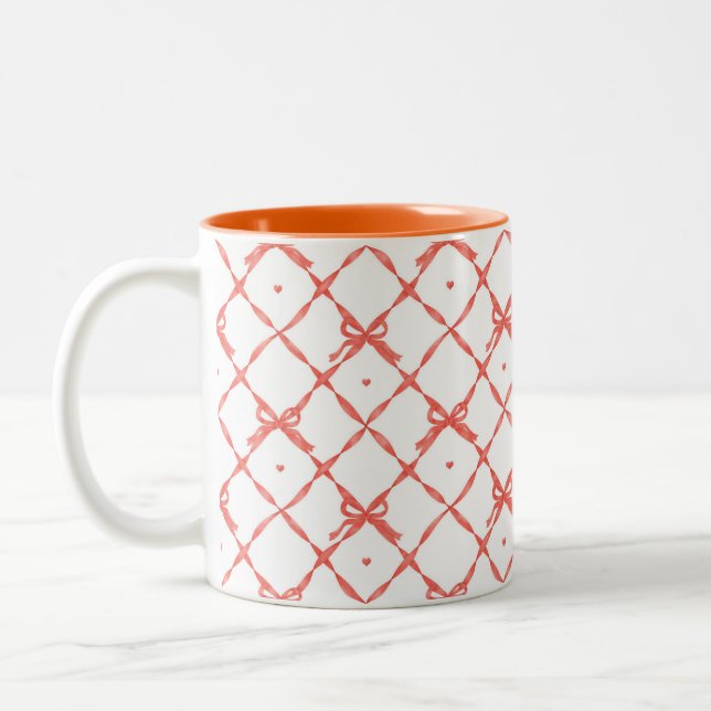 Rhombus Frame Ribbon Pattern Two-Tone Coffee Mug (Left)