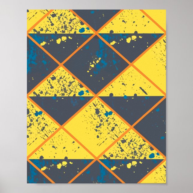 Rhombus Grid with Colourful Paint Splatter Poster (Front)