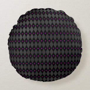 Rhombuses Purple Hearts Gothic Valentine's Day Round Pillow