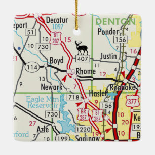 Rhome TX Road Map Ceramic Ornament