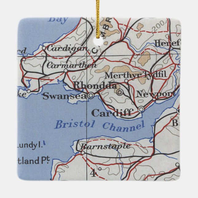 Rhondda Wales Vintage Map Ceramic Ornament (Back)