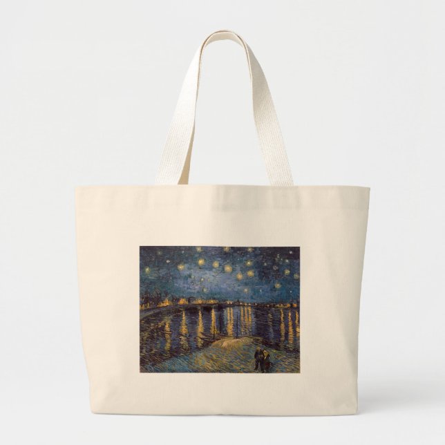 Rhone Riverfront Starry Night River View Large Tote Bag (Front)
