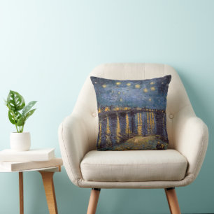 Rhone Riverfront Starry Night River View Throw Pillow