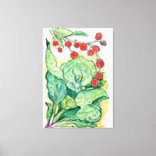 Rhubarb and Raspberries design on Canvas