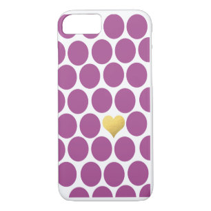 Rhubarb Purple Polka Dot Gold Foil Heart iPhone iPhone 8/7 Case