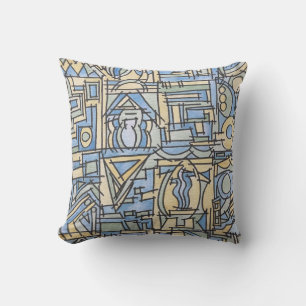 Rhythm In Blue-Funky Modern Geometric Outdoor Pillow