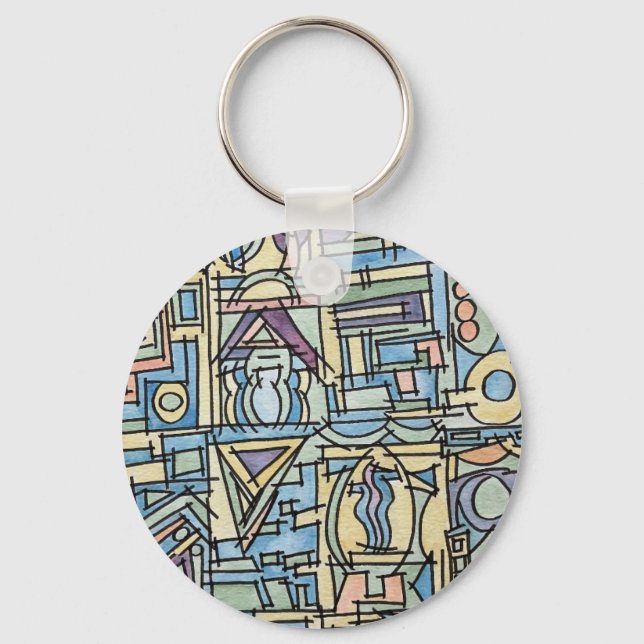 Rhythm In Blue-Hand Painted Abstract Art Keychain (Front)