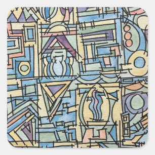 Rhythm In Blue-Hand Painted Abstract Art Square Sticker