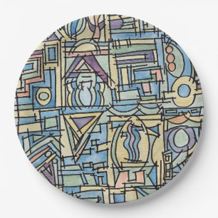 Rhythm In Blue-Hand Painted Modern Geometric Art Paper Plate