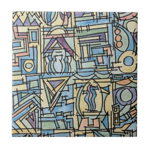Rhythm In Blue-Hand Painted Modern Geometric Art Tile