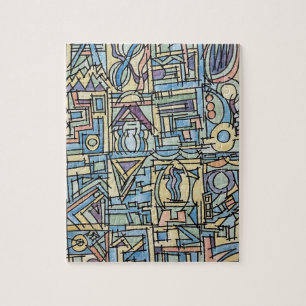 Rhythm In Blue-Modern Bauhaus Geometric Art Jigsaw Puzzle