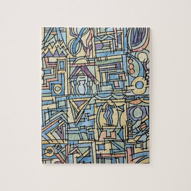 Rhythm In Blue-Modern Bauhaus Geometric Art Jigsaw Puzzle (Vertical)