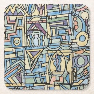 Rhythm In Blue-Modern Geometric Watercolor Art Square Paper Coaster