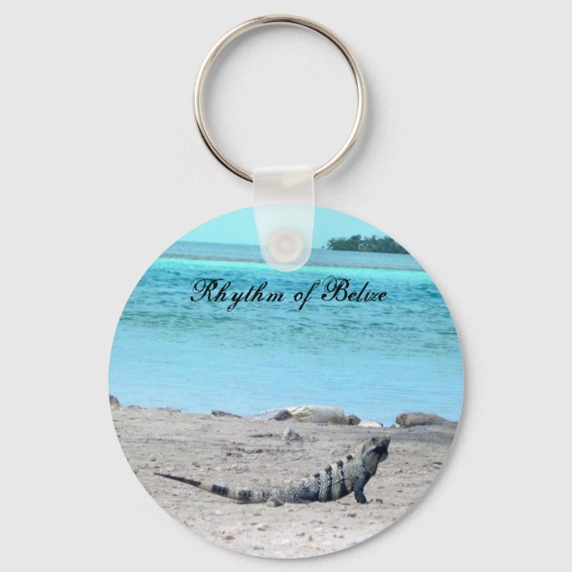 Rhythm of Belize Iguana by  the sea Keychain (Front)