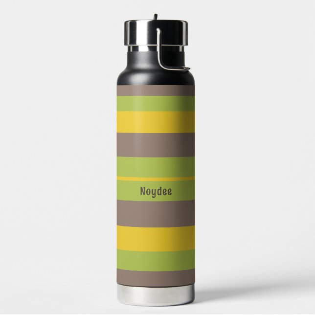 Rhythm Stripes Horizontal Lines Brown Yellow Green Water Bottle (Left)