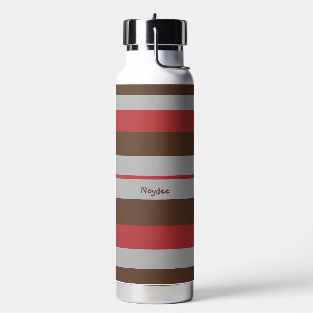 Rhythm Stripes Horizontal Lines Gray Red Brown Water Bottle (Left)
