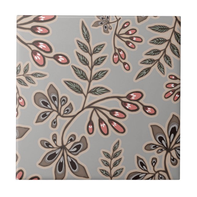 Rhythmic Composition of Fanciful Leaves n Petals L Tile (Front)