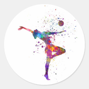 Rhythmic gymnastics in watercolor classic round sticker